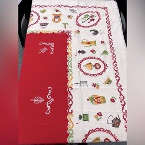 VINTAGE MCM Cotton Tablecloth Atomic Retro Kitchen Decor Cottage Primitive 50x60